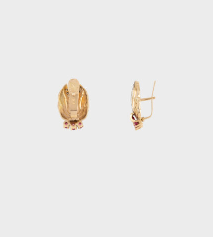 Cercei vintage din aur de 18k cu diamante naturale si rubine