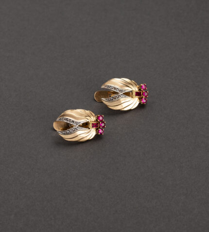 Cercei vintage din aur de 18k cu diamante naturale si rubine
