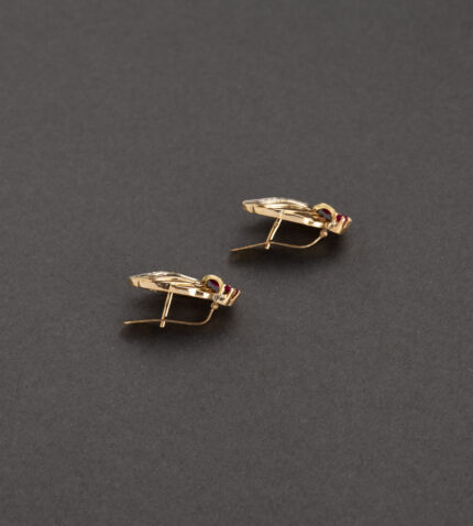 Cercei vintage din aur de 18k cu diamante naturale si rubine