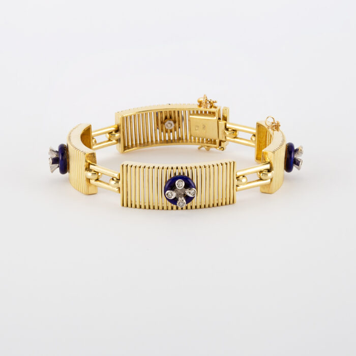 Bratara din aur de 18k cu email albastru cobalt si diamante naturale