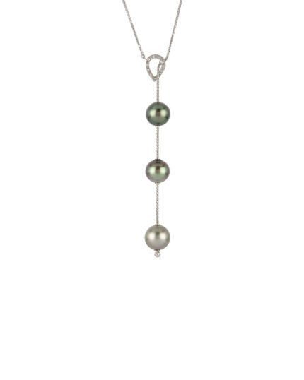 Colier din aur alb de 18k cu perle tahiti si diamante naturale