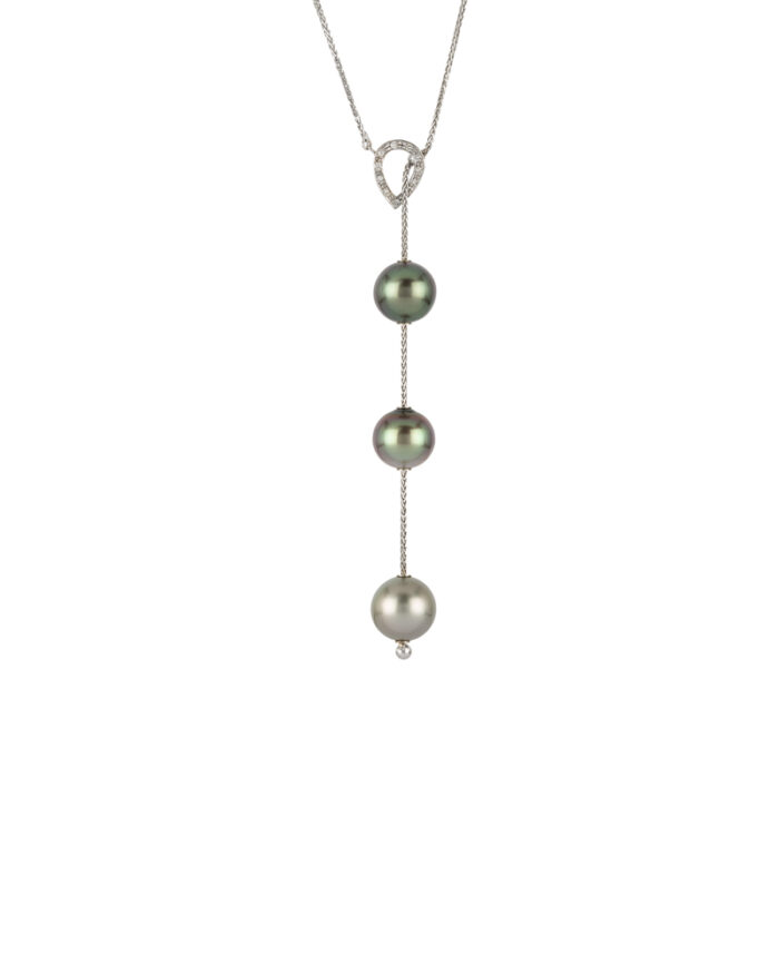 Colier din aur alb de 18k cu perle tahiti si diamante naturale