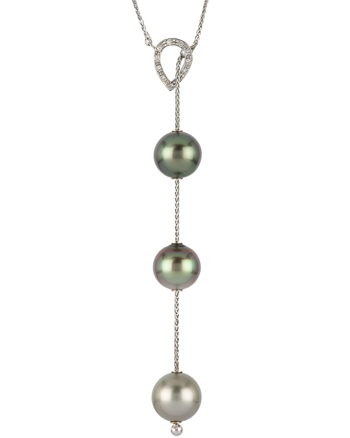Colier din aur alb de 18k cu perle tahiti si diamante naturale