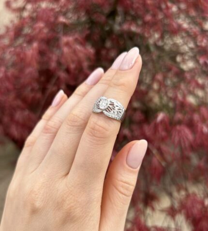 Inel vintage din aur alb de 18k cu diamante naturale