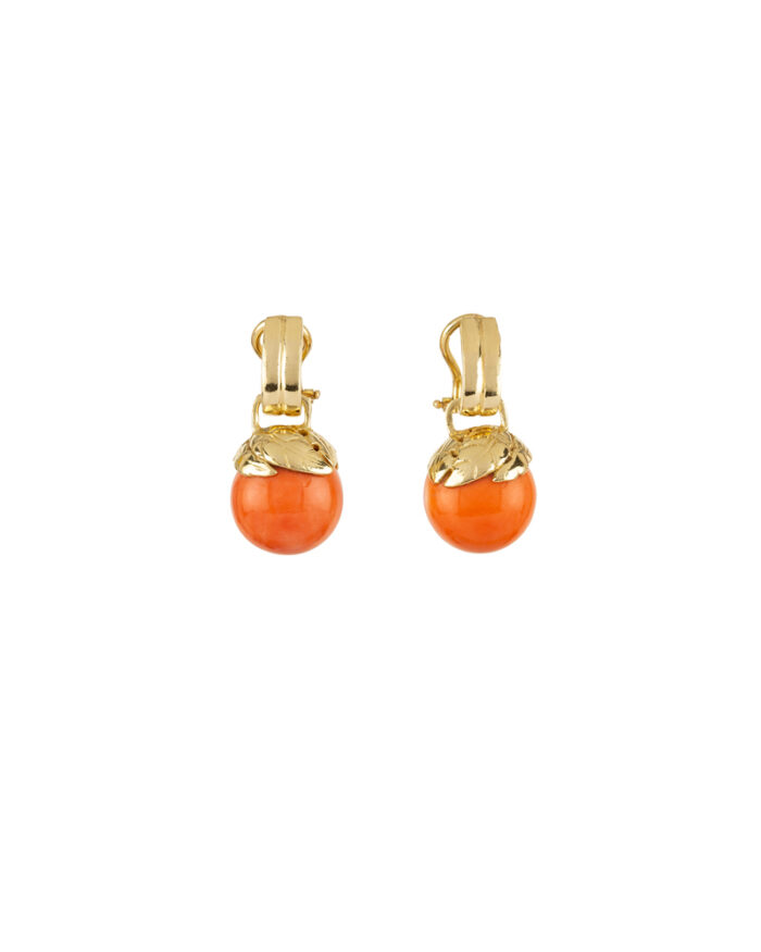 Cercei 2 in 1 din aur de 18k si coral natural