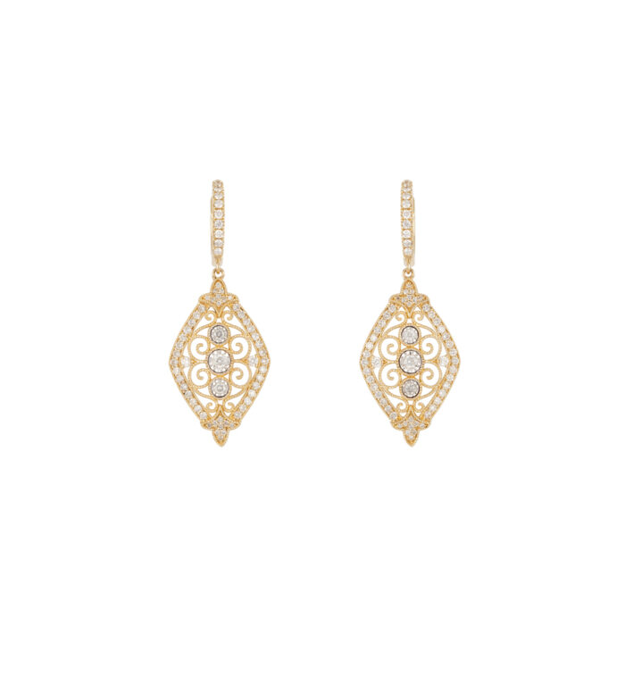 Cercei lungi din aur de 14k cu diamante naturale