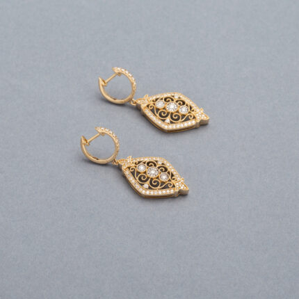 Cercei lungi din aur de 14k cu diamante naturale