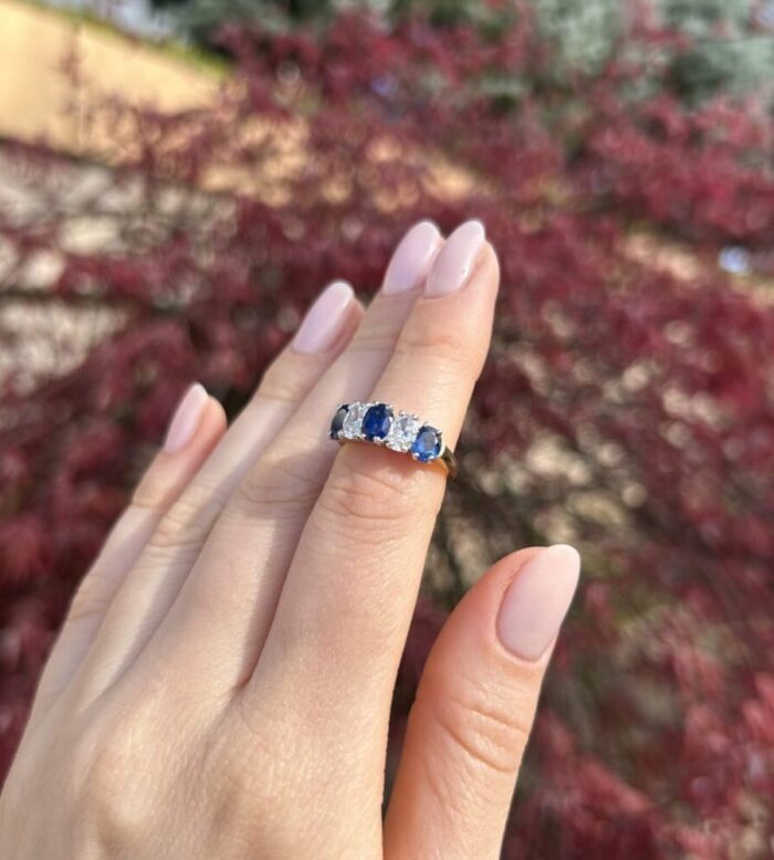 Inel vintage din aur de 14k cu safire si diamante naturale