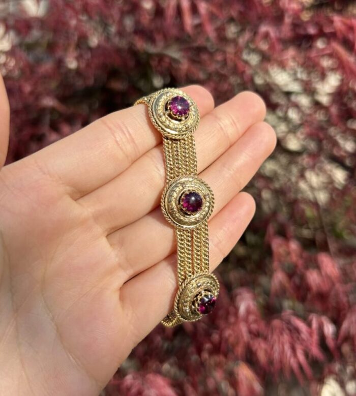 Bratara vintage din aur de 18k si ametist natural
