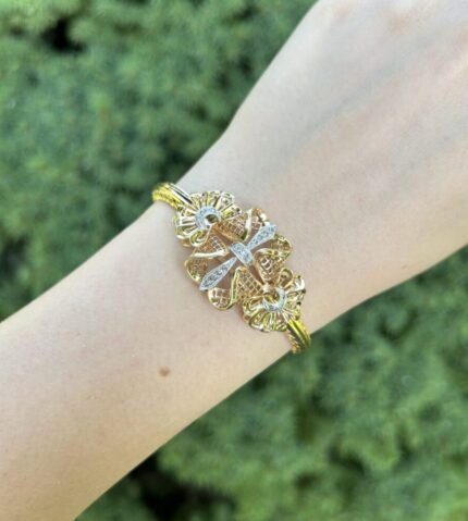 Bratara vintage din aur de 18k si platina cu diamante