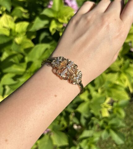Bratara vintage din aur de 18k si platina cu diamante