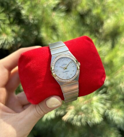 Ceas de dama Omega Constellation din otel cu aur de 18k si diamante naturale