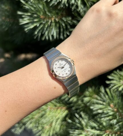 Ceas de dama Omega Constellation din otel cu aur de 18k si diamante naturale
