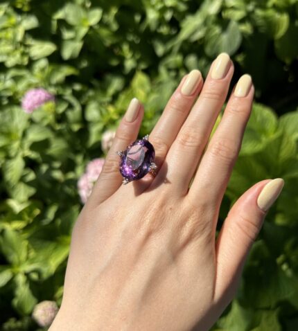 Inel vintage din aur de 18k, ametist si diamante naturale