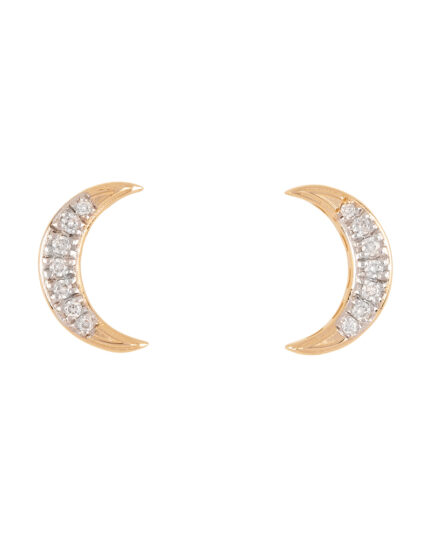 Cercei stud semiluna din aur de 14k cu diamante naturale, cerceu aur dama, cercei din aur stud, cercei cu diamante