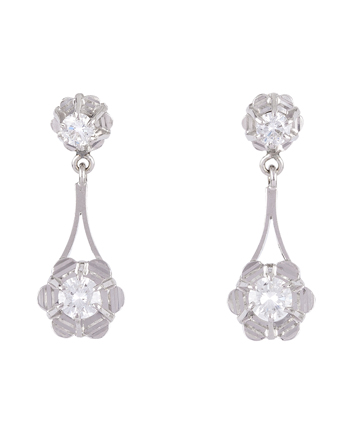 Cercei Art Deco din aur alb de 18k cu diamante naturale, cercei lungi dama, cercei aur alb