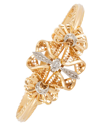 Bratara vintage din aur de 18k si platina cu diamante, bratara fixa aur, bratara dama aur