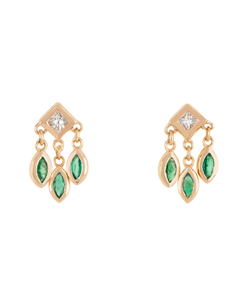 Cercei din aur de 14k cu smaralde si diamante naturale, cercei stud, cercei aur dama