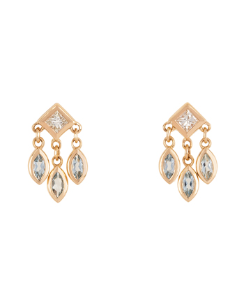 Cercei din aur de 14k cu acvamarin si diamante naturale, cercei stud, cercei aur dama