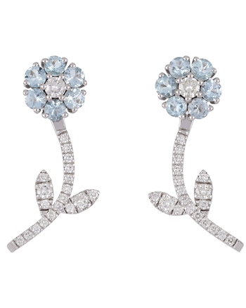 Cercei 2 in 1 din aur alb de 14k cu acvamarin si diamante naturale, cercei lungi