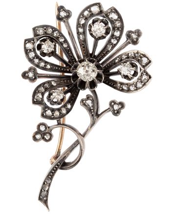 Brosa vintage din aur de 18k si argint cu diamante naturale 1ct, brose aur, brosa dama aur, brosa cu diamante