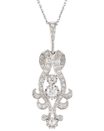 Colier vintage din aur alb de 18k cu pandantiv din platina si diamante naturale
