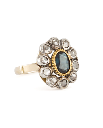 Inel vintage din aur de 12k cu safir si diamante naturale , inel aur femei, inel de aur, inel cu pietre