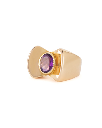 Inel vintage din aur de 18k cu ametist natural, inel aur dama, modele inele aur, inel cu ametist