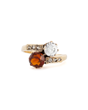 Inel vintage din aur de 14k cu citrin, cubic zirconia si diamante naturale, inel dama aur, inel cu pietre pretioase, inel de aur