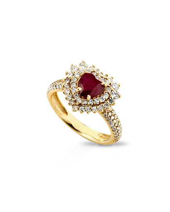 Inel din aur de 18K cu rubin si diamante, inl aur dama, inel inima, inel cu piatra