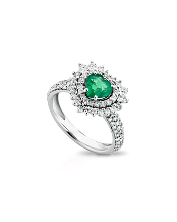 Inel din aur de 18K cu smarald si diamante, inel aur dama, inel cu piatra verde, inel inima
