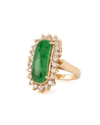 Inel vintage din aur de 18k cu jad si diamante naturale, inel cu jad, inel cu piatra verde, inel aur dama