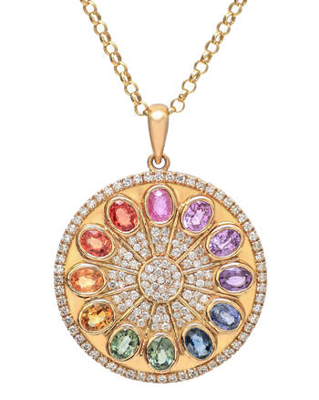 Colier "Curcubeu" din aur de 18k cu safire multicolore si diamante naturale, colier aur dama, colier cu pietre pretioase