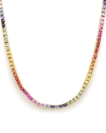 Colier tennis din aur de 18k cu safire multicolore naturale de 7ct, colier aur dama, colier cu pietre