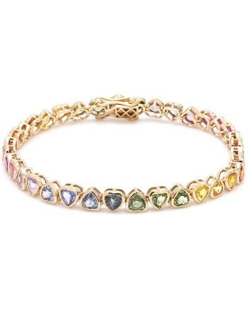 Bratara din aur de 18k cu safire multicolore naturale, safire heart cut, bratara de aur dama
