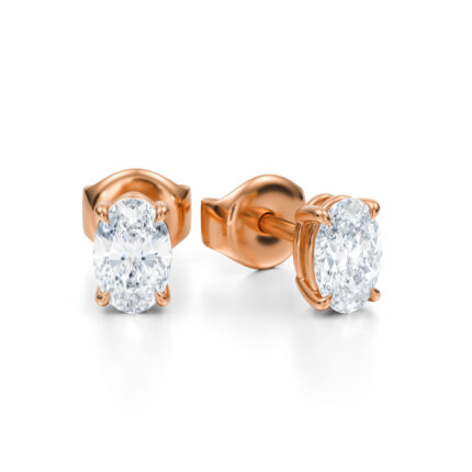 Cercei stud din aur cu diamante naturale taietura oval de 1 carat in total, 0.50ct fiecare