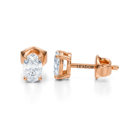 Cercei stud din aur cu diamante naturale taietura oval de 1 carat in total, 0.50ct fiecare