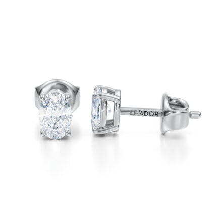Cercei stud din aur cu diamante naturale taietura oval de 1 carat in total, 0.50ct fiecare