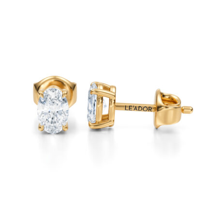 Cercei stud din aur cu diamante naturale taietura oval de 1 carat in total, 0.50ct fiecare