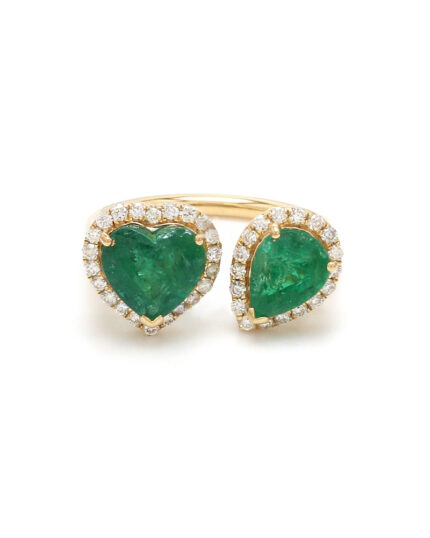 Inel Toi et Moi cu smarald si diamante naturale montate in aur de 18k